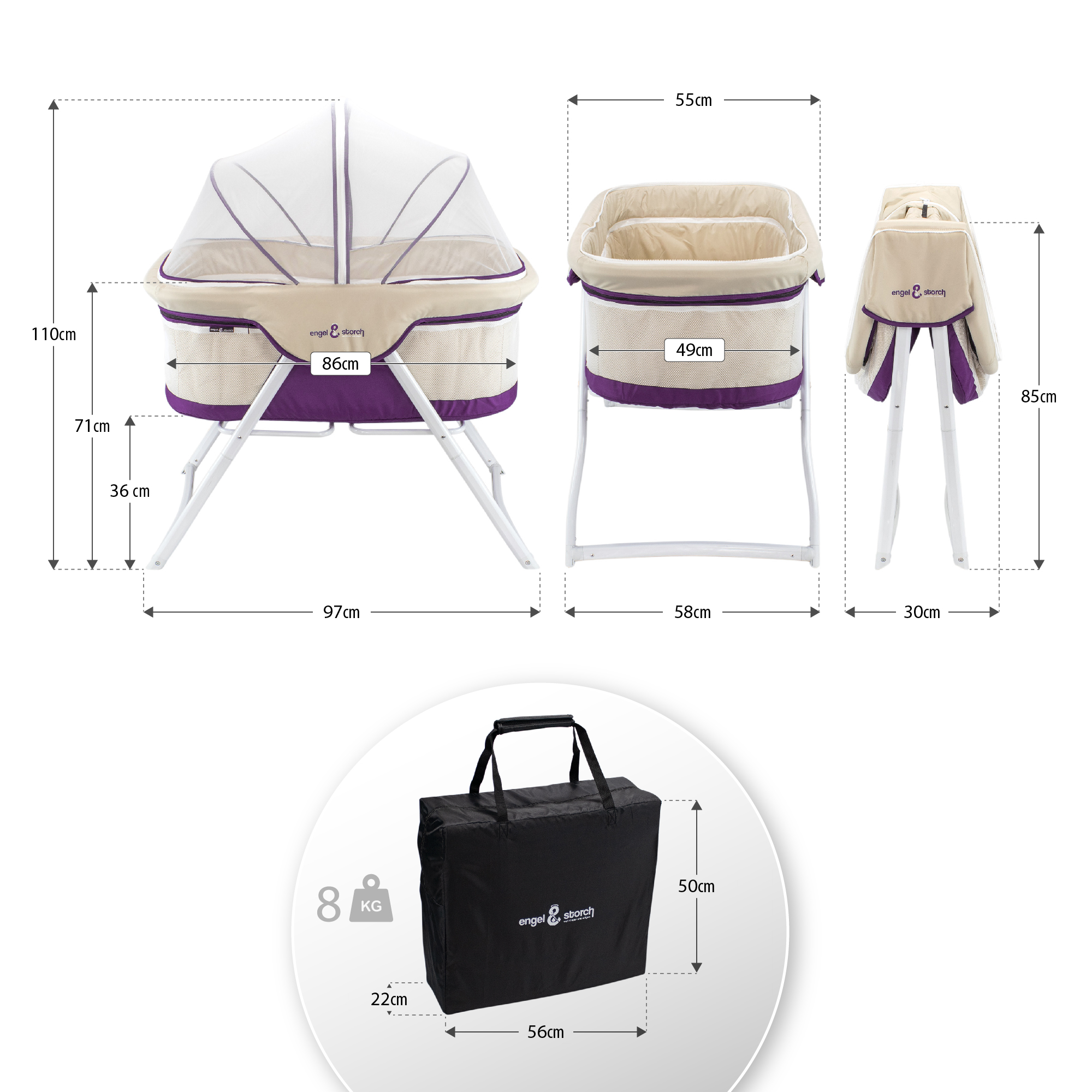 Reisebett BEBITO inkl. Moskitohaube und Tragetasche Violett Reisebett BEBITO inkl. Moskitohaube und Tragetasche Violett