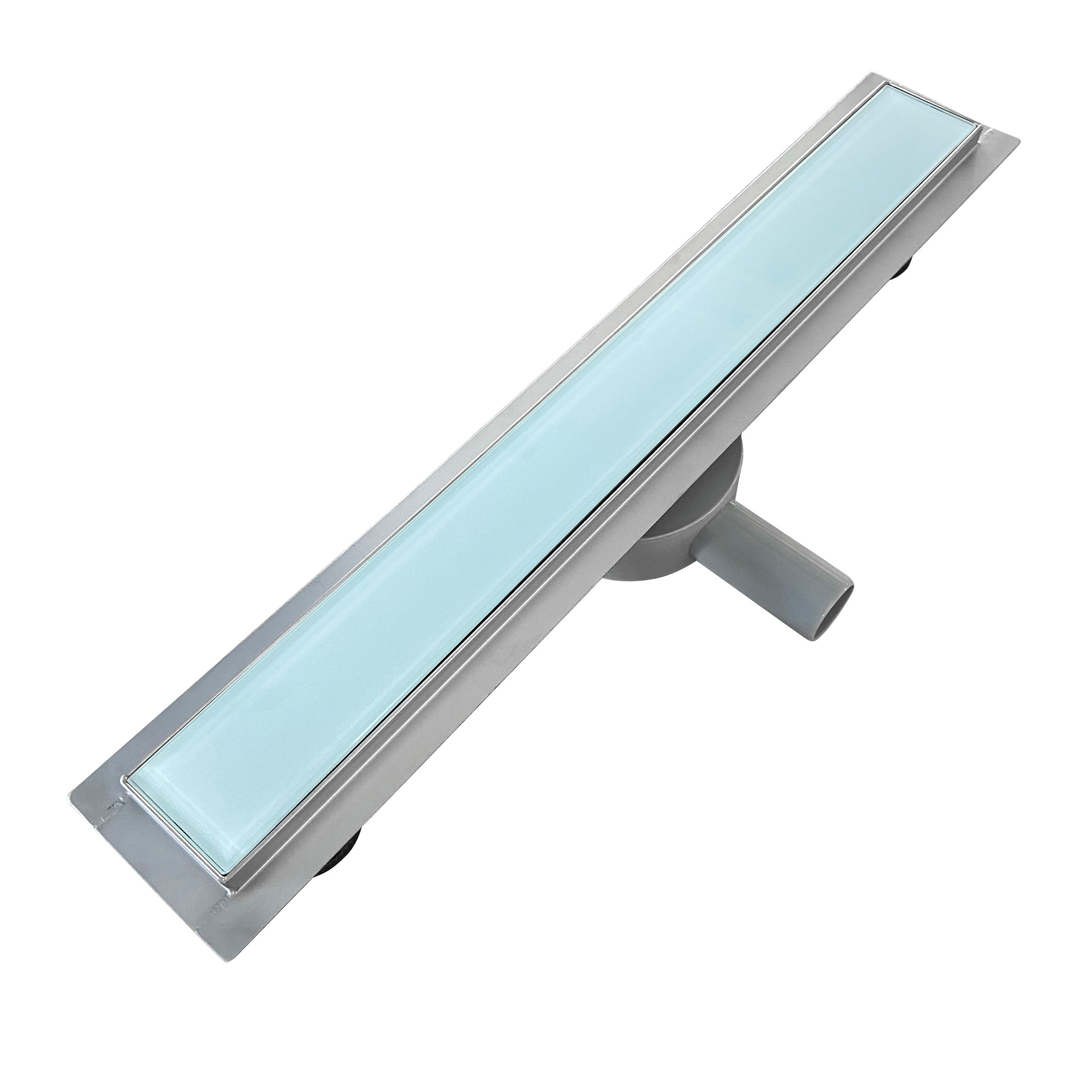 Duschrinne aus Edelstahl mit weißem Glas-Ablaufblende für flache Installation B3 Duschrinne aus Edelstahl mit weißem Glas-Ablaufblende für flache Installation B3